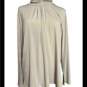 Susan Graver Womens Large Top Solid Beige Ruched Long Sleeve Cowl